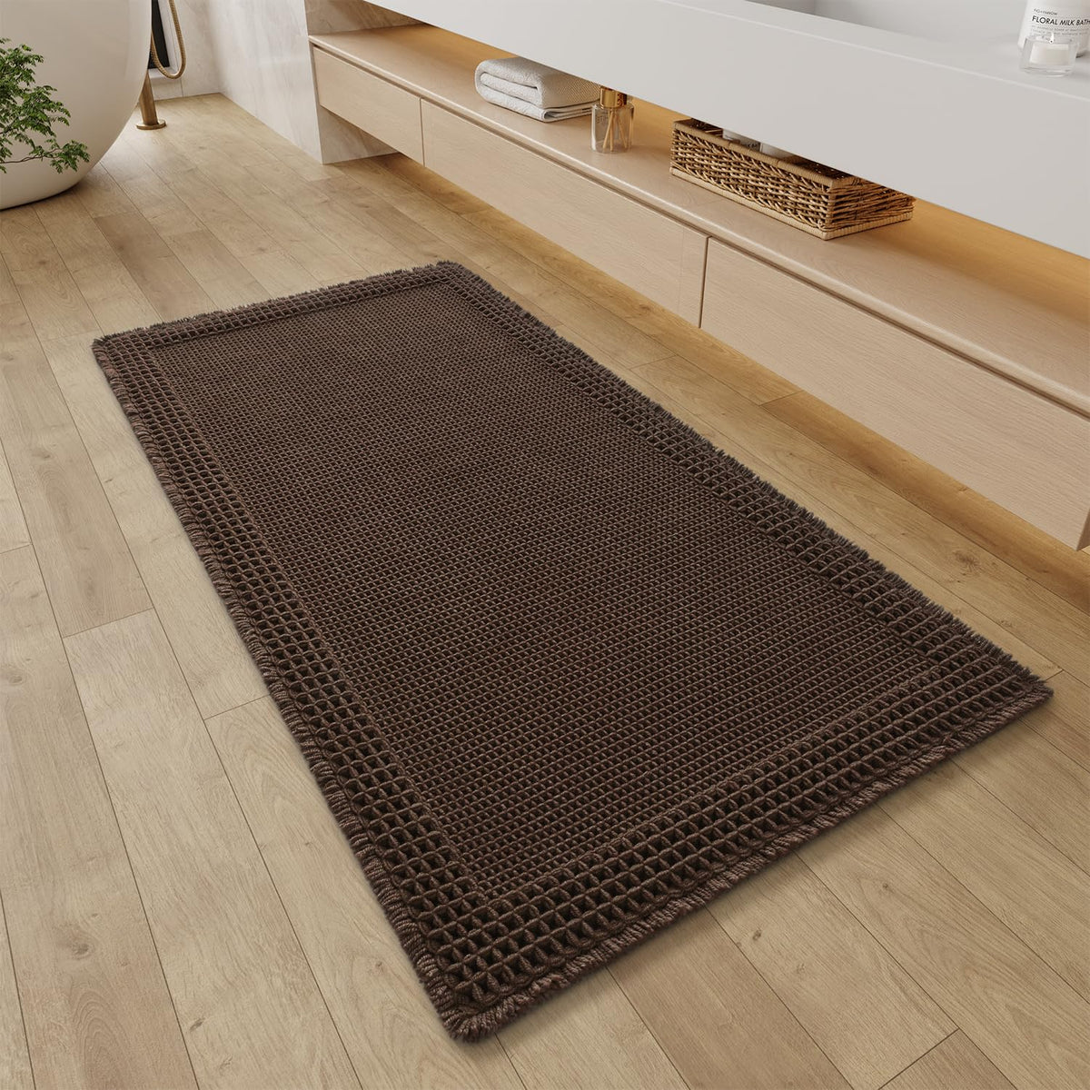 RESARE Waffle Bath Mat for Bathroom, Non Slip Bathroom Rugs 17"x24" Green