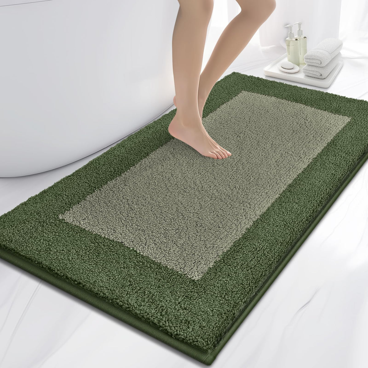 anllugs Bathroom Rugs, 20" x 30" Soft Bath Rugs, Olive Green & Green