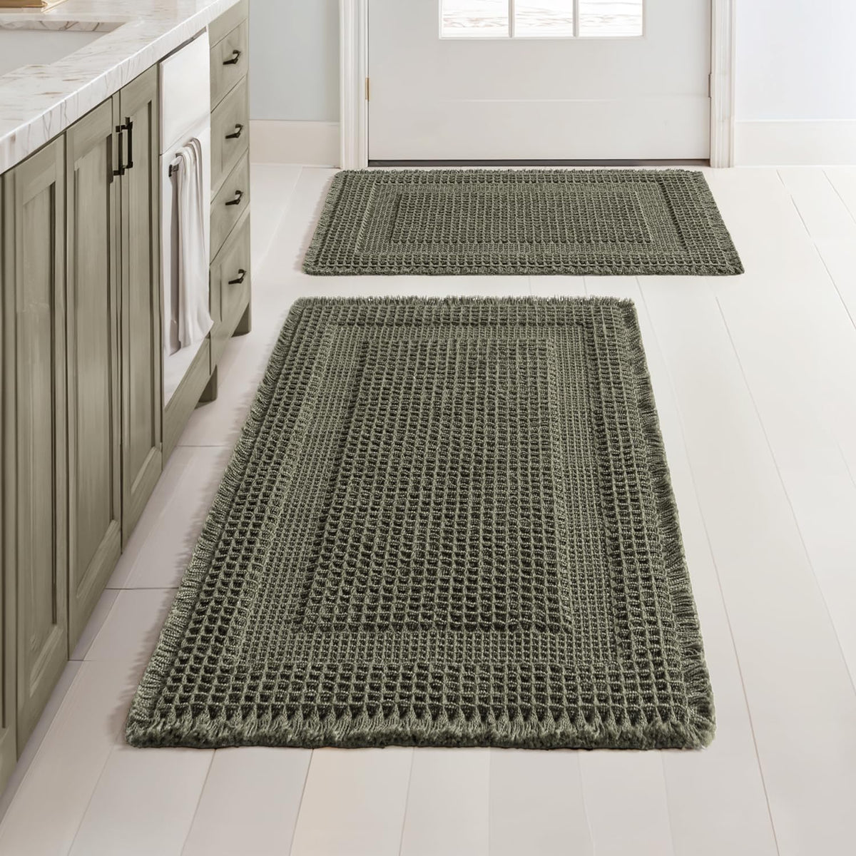 MIULEE Set of 2 Waffle Bathroom Rugs Brown&Cream Boho Bath Mat 17x24+18x30