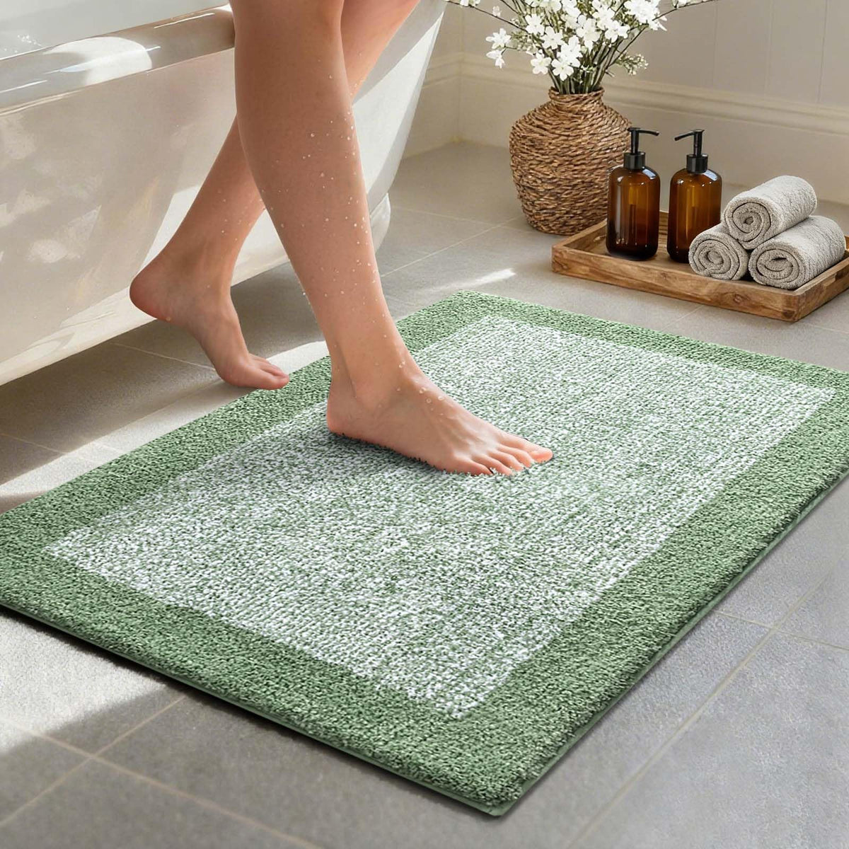 48x24 Long Bathroom Rugs Non Slip Washable, Soft Absorbent Bath Mat Blue