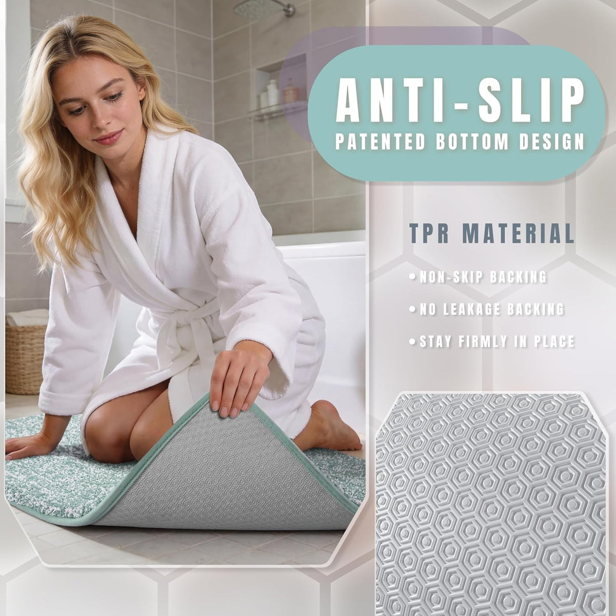Yimobra Non Slip Machine Washable Bathroom Rug 32x20 Light Blue and White