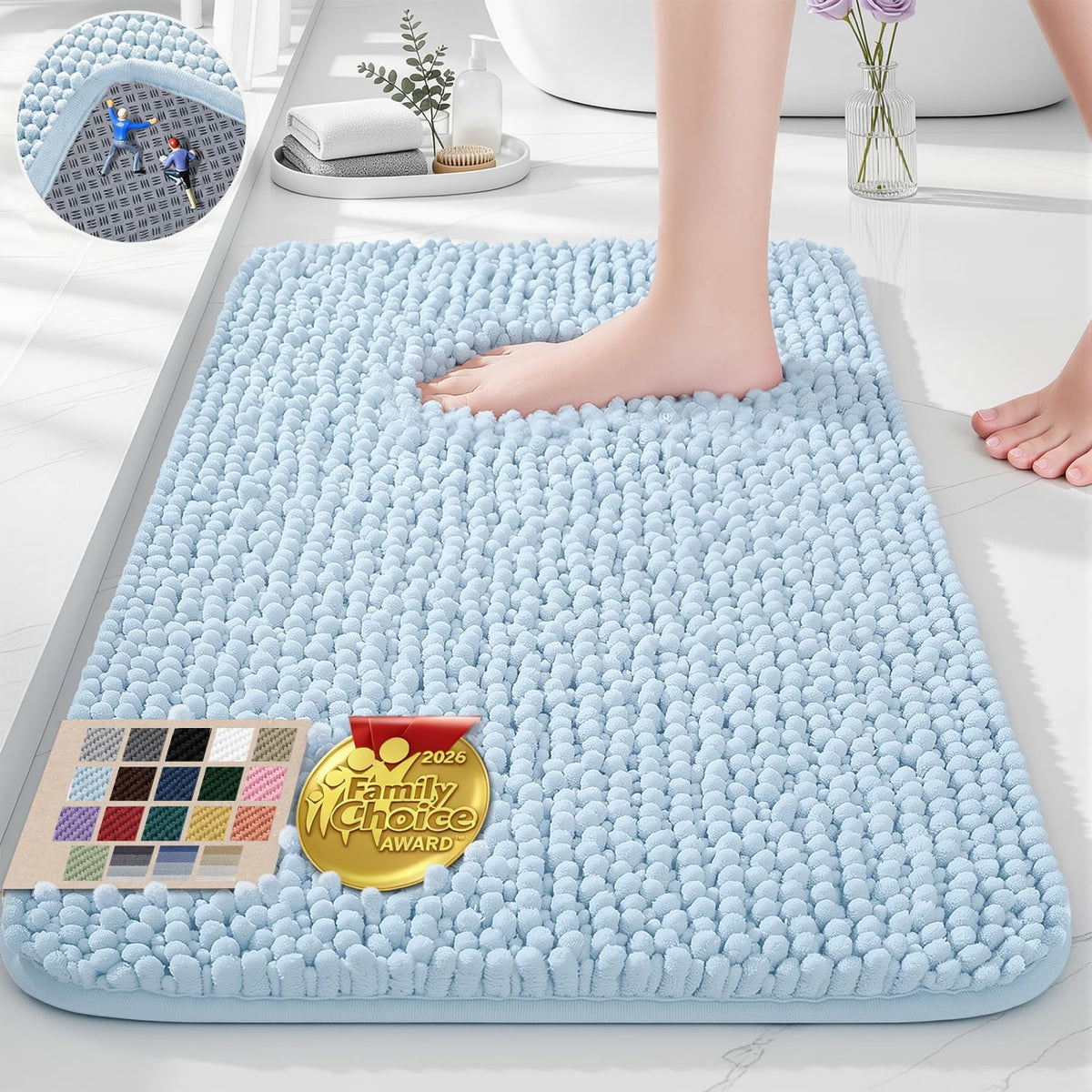 Ophanie Grey Bathroom Rugs 30x20, Soft Chenille Bath Mat, Non Slip Absorbent Quick Dry Light Gray Mats, Machine Washable Thick Small Area Rug Sets,Grip Bathmat for Shower,Toilet,Sink and Indoor Floor