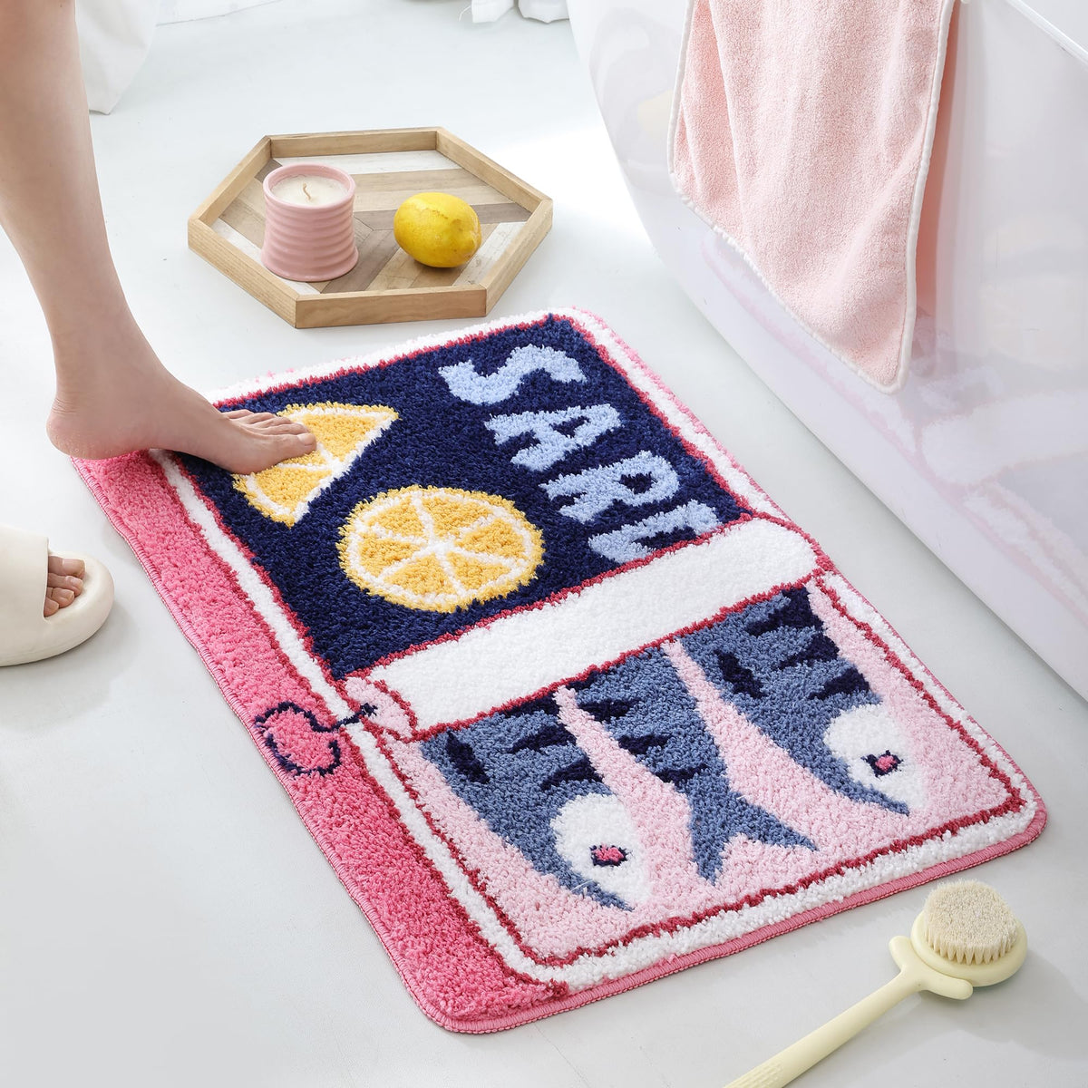 TRUEDAYS Sardine Bath Mat, Cute Bath Mat for Bathroom 20x30 Inch, Blue