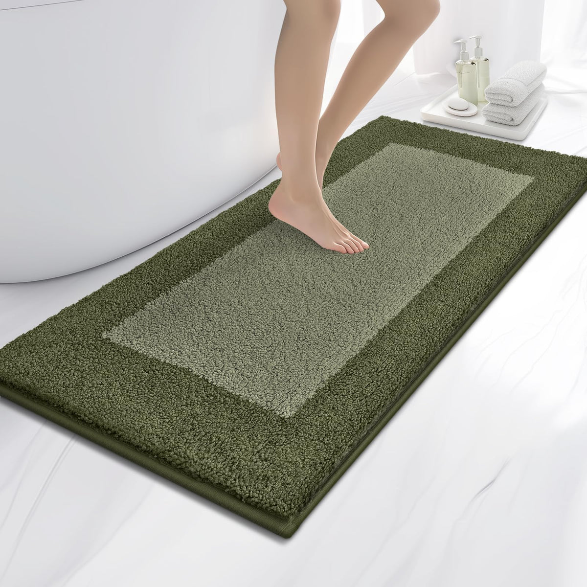 anllugs Bathroom Rugs, 20" x 30" Soft Bath Rugs, Olive Green & Green