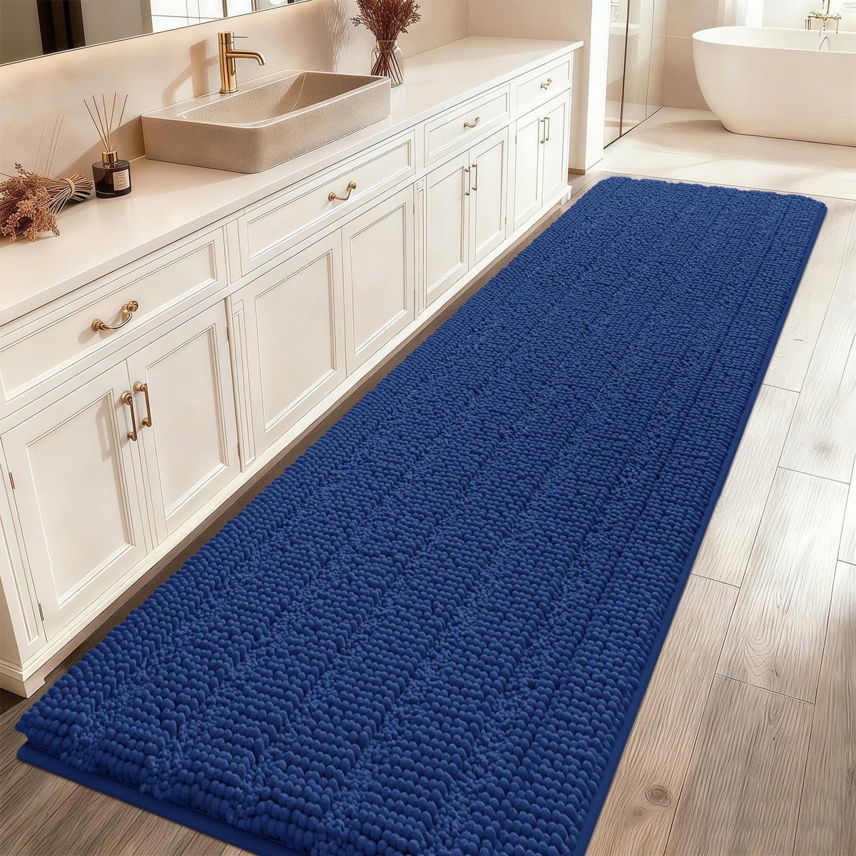 ACCUMTEK Christmas Striped Pink Bathroom Rug Set 3 Pieces Ultra Soft, Non Slip Chenille Toilet Mat, Absorbent Plush Shaggy Bath Mats for Bathroom, Bedroom, Kitchen