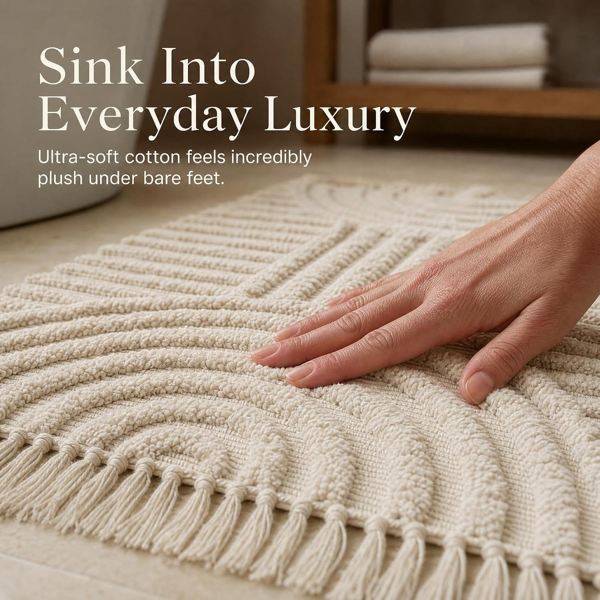 KIBAGA Beautiful Boho Rug with Tassels for Bathroom - Soft 2x3 ft Cotton