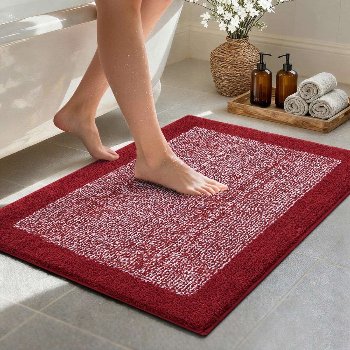 48x24 Long Bathroom Rugs Non Slip Washable, Soft Absorbent Bath Mat Blue