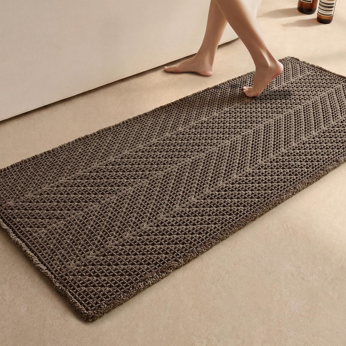 Sunfly Boho Herringbone Waffle Bath Mat, Ultra Soft Non-Slip Bathroom Rug - Super Absorbent & Quick Dry, Washable Bath Rug for Bathroom 16"x24" Taupe
