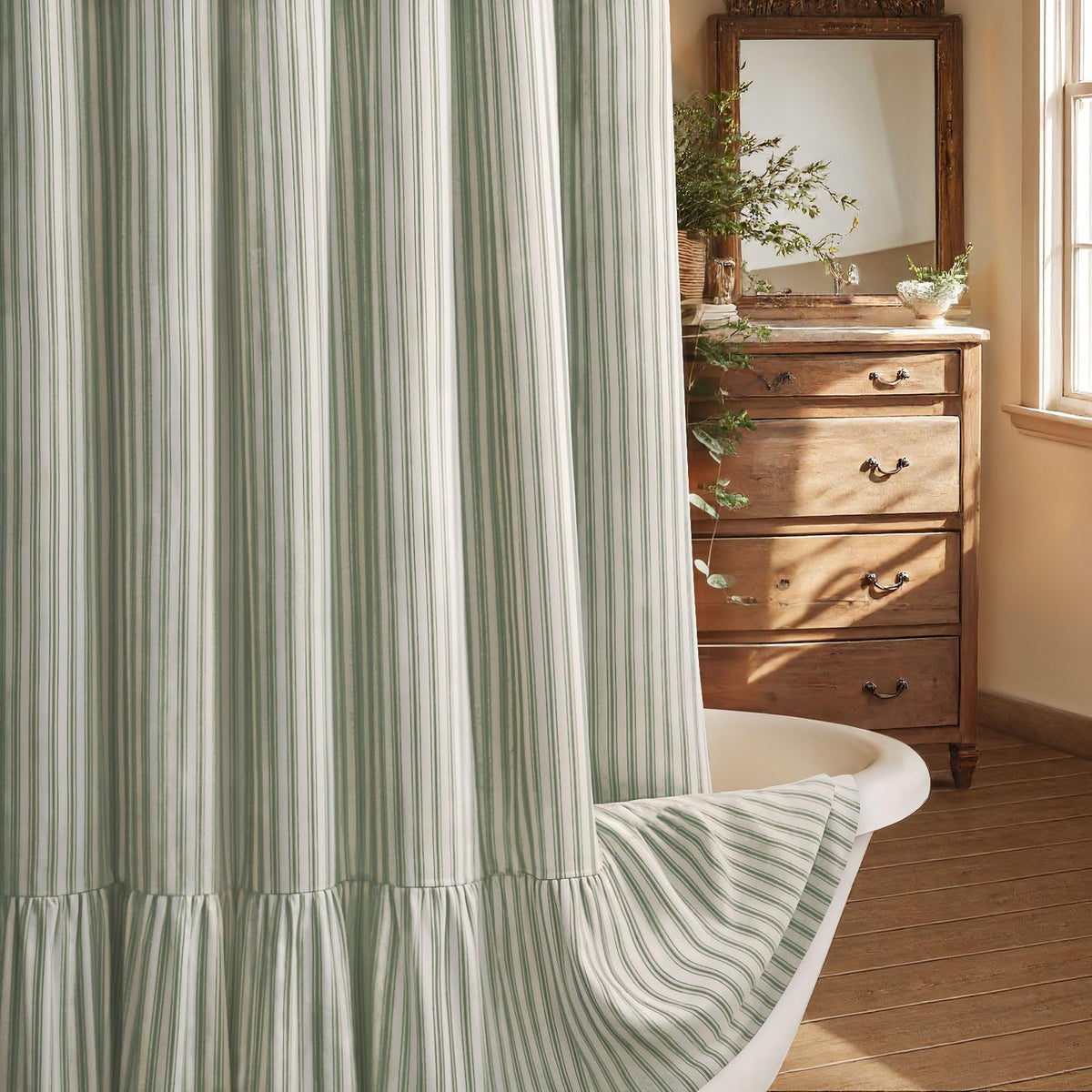 Farmhouse Shower Curtain Ruffle Linen Beige 72" W x 72" L