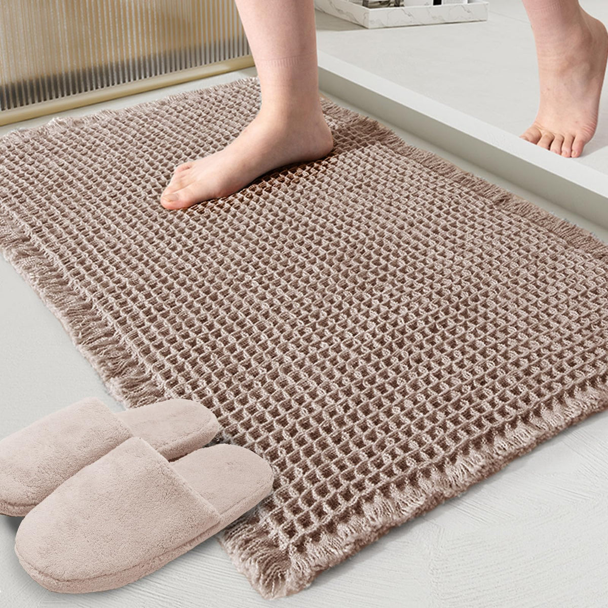 ZALL Waffle Bath Mat,Dark Green Super Absorbent Non Slip Bathroom Rug,17x24inch,Machine Washable Ultra Soft Floor Mats