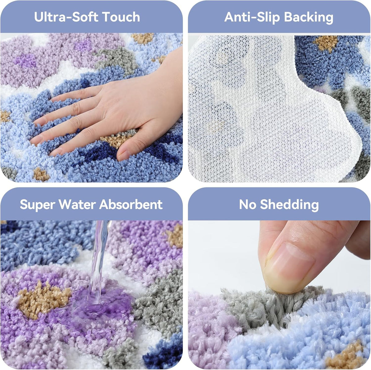 TRUEDAYS Floral Bath Mat, Cute Bath Mat for Bathroom, 32'' x 20'', Purple