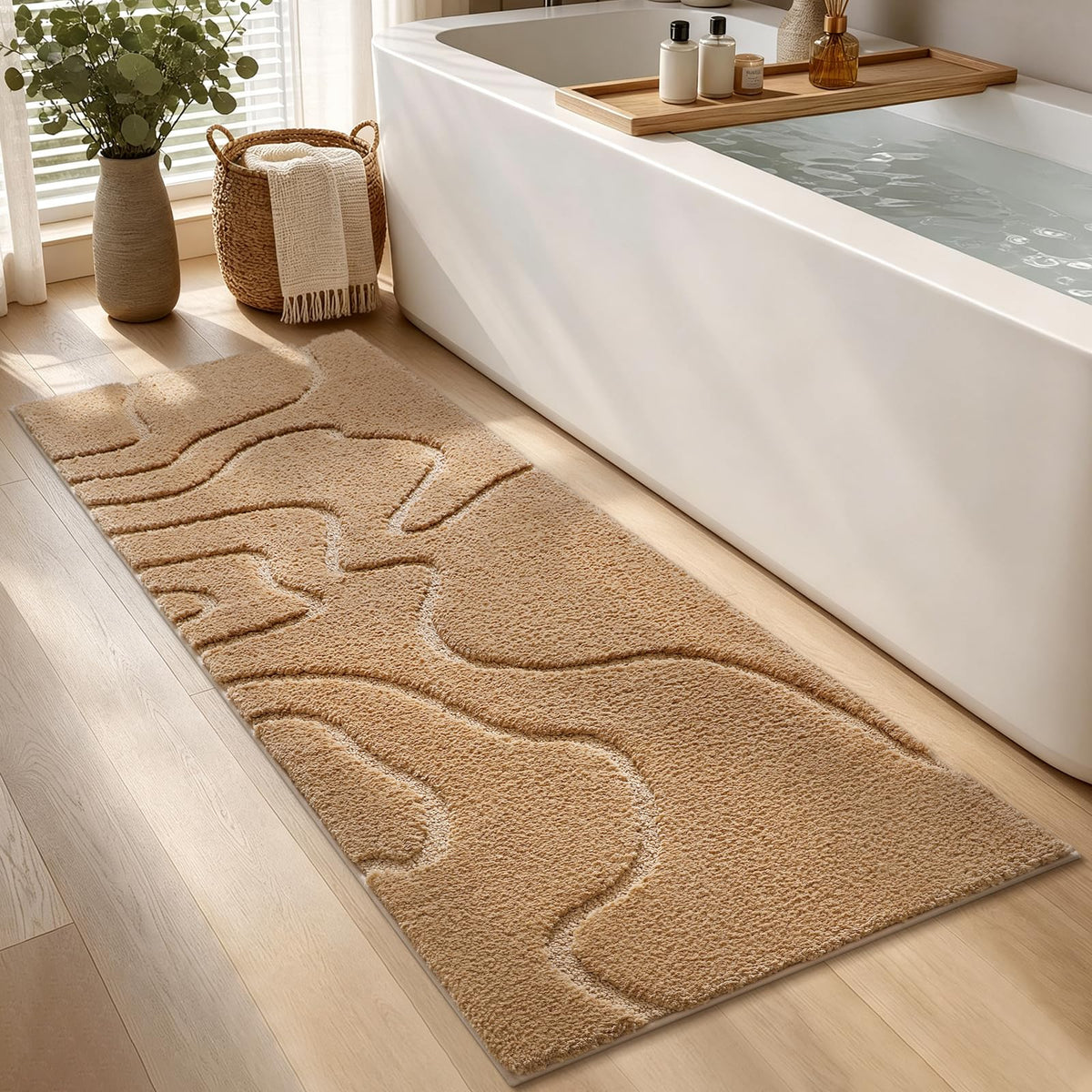 YIHOUSE Soft Bathroom Rugs 24" x 36", Non-Slip Absorbent Bath Mat, Beige