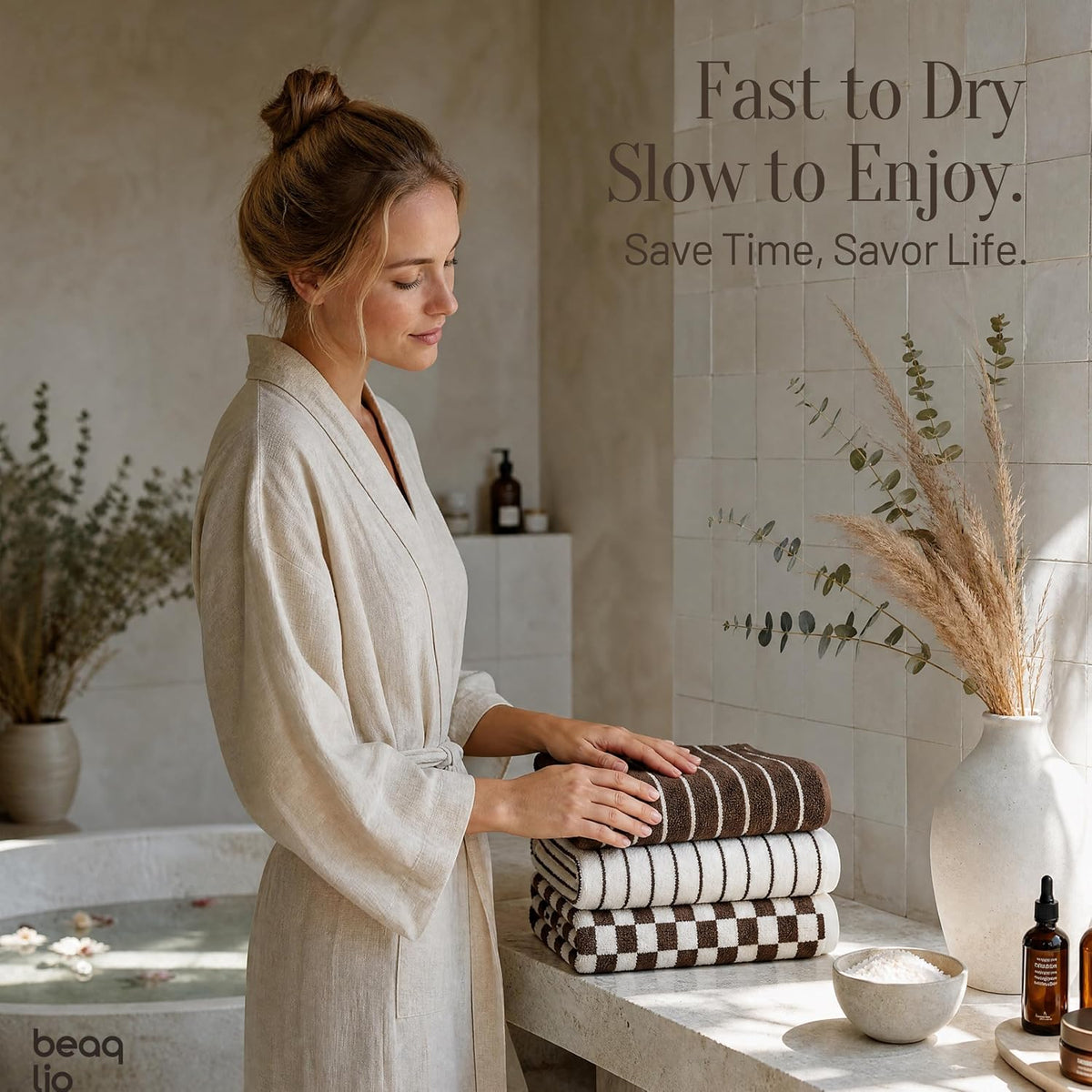 100% Cotton Striped Hand Towels Set, 3pcs Face Towels for Bathroom