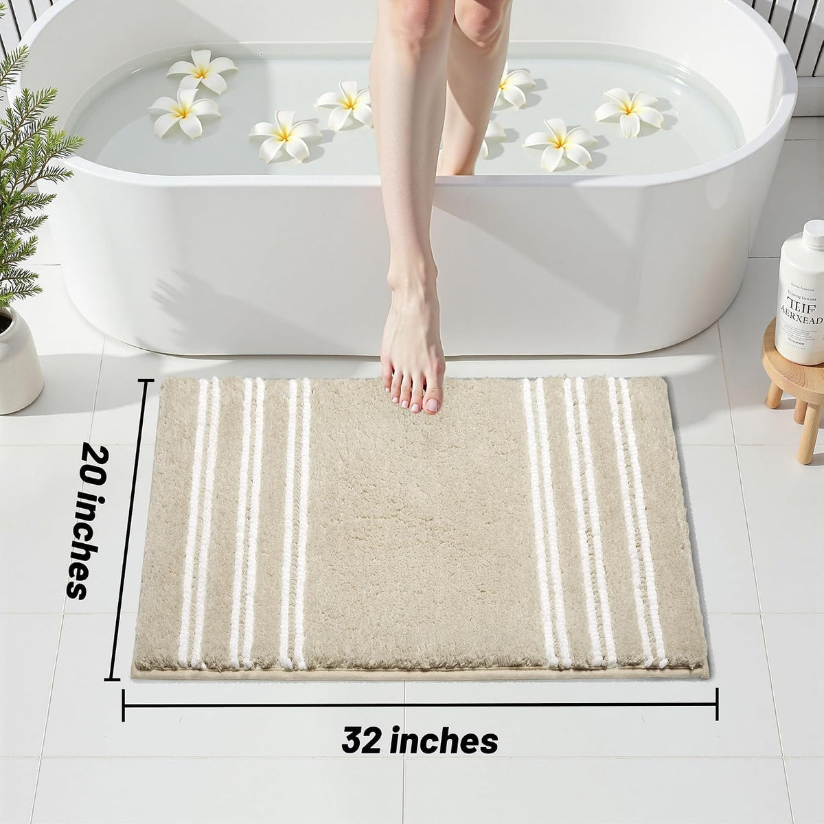 Bathroom Rugs Non Slip Washable 32x20, Ultra Soft Super Absorbent Bath Rugs for Bathroom Floor, Shaggy Chenille Bath Rug, Microfiber Plush Quick Dry Bath Mat for Bathtub, Sink and Shower, Beige