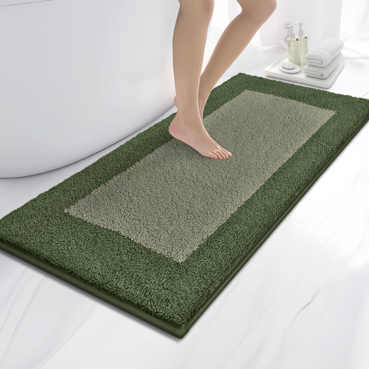 anllugs Bathroom Rugs, 20" x 30" Soft Bath Rugs, Olive Green & Green
