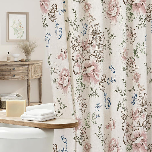 Bloom Floral Linen Shower Curtain, Cottagecore French Country, 72x72