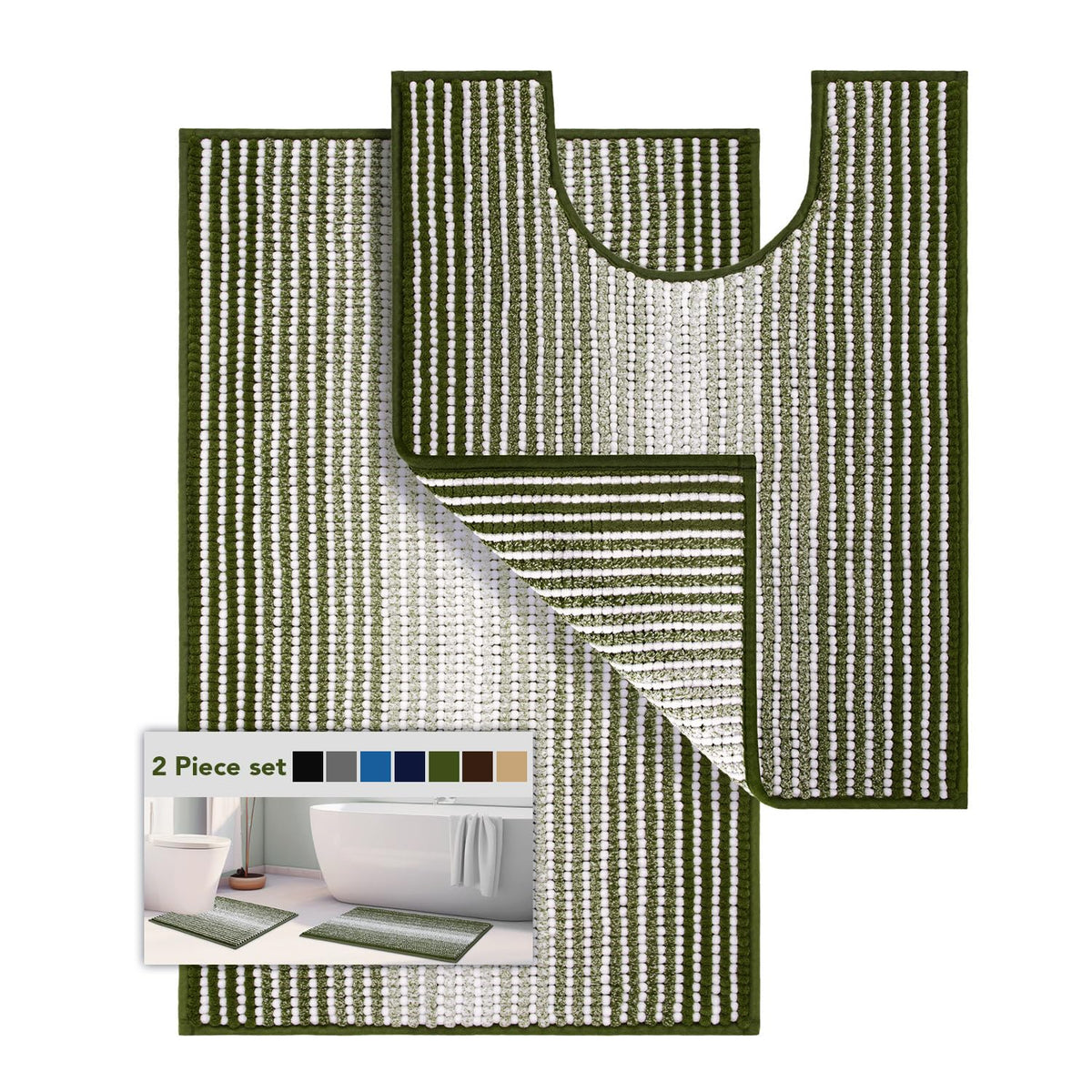 BSICPRO Large Chenille Bathroom Rugs Runner, 20x47 Striped Bath Mats, Beige