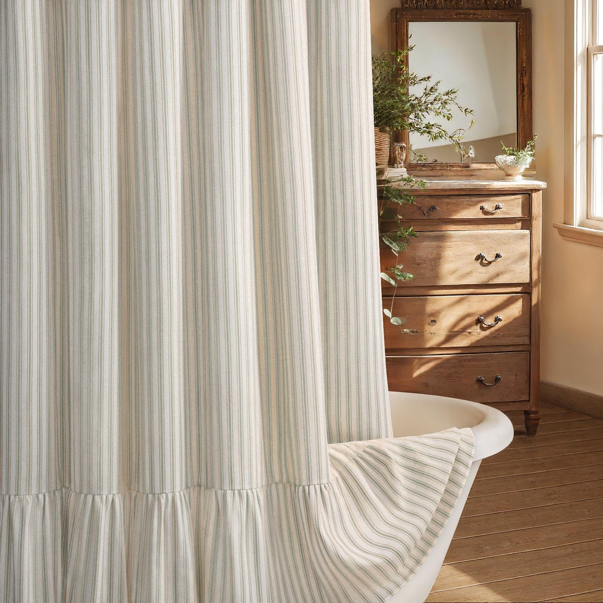 Farmhouse Shower Curtain Ruffle Linen Beige 72" W x 72" L