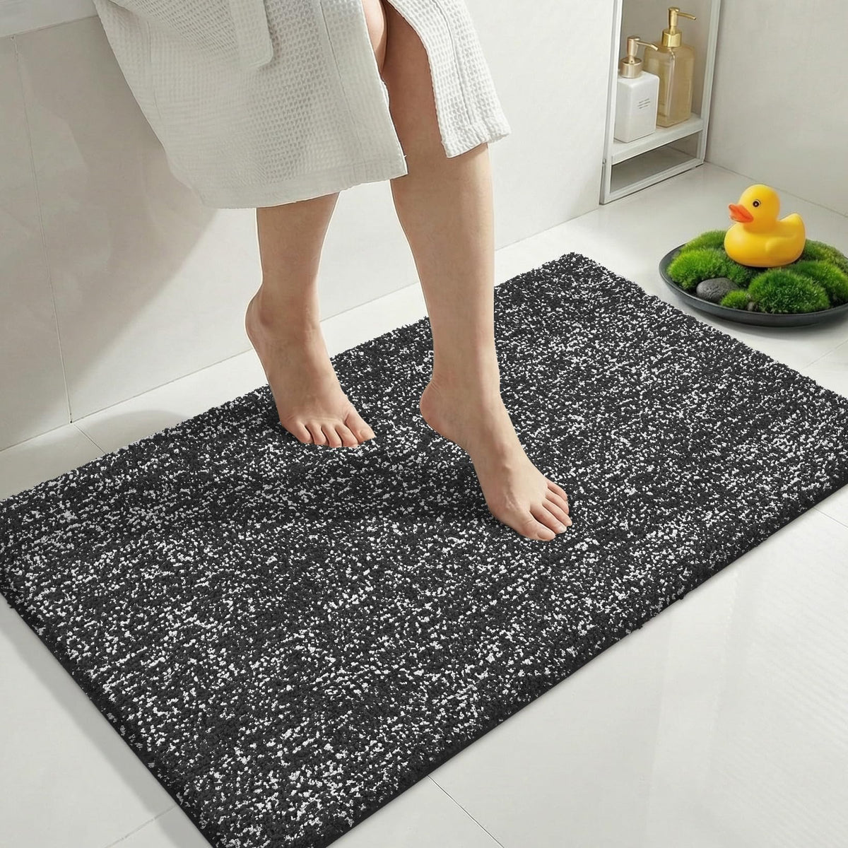 Yimobra Non Slip Machine Washable Bathroom Rug 32x20 Light Blue and White