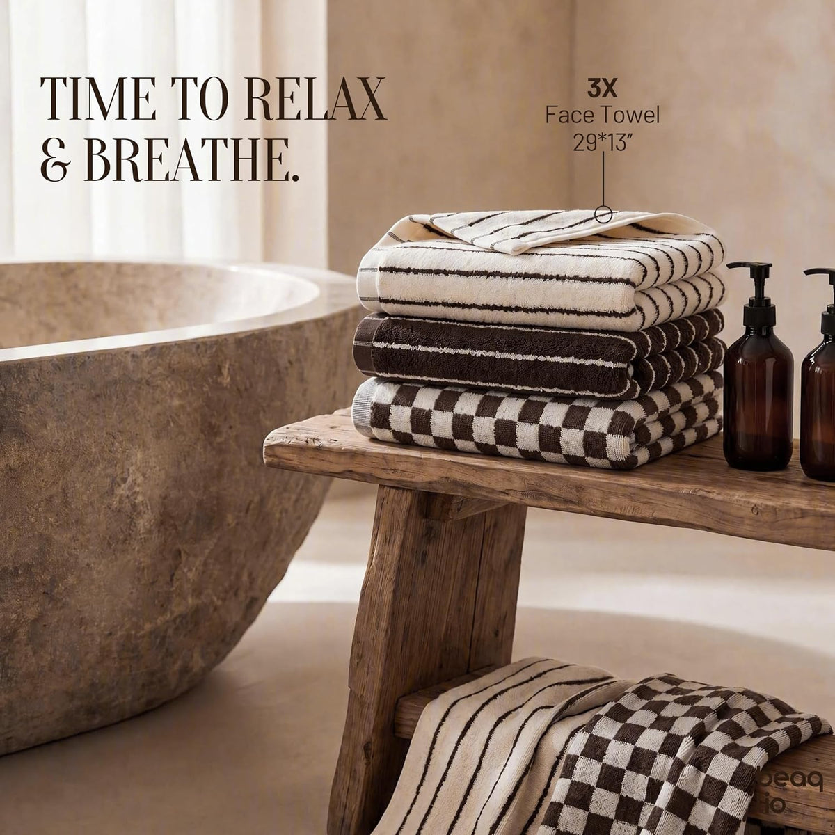 100% Cotton Striped Hand Towels Set, 3pcs Face Towels for Bathroom