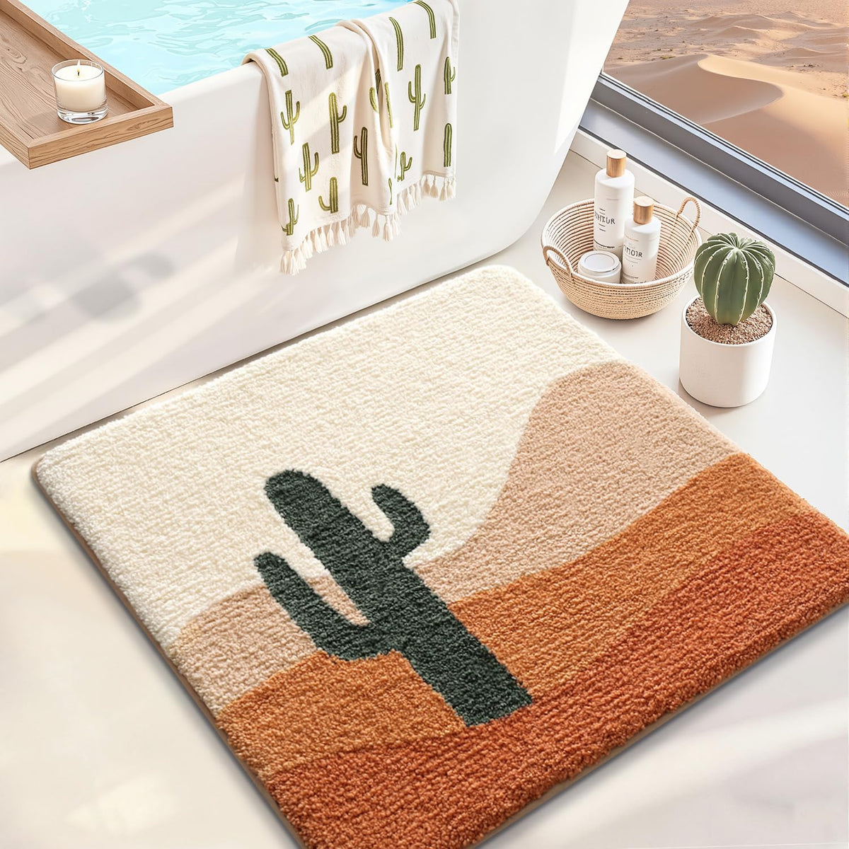 LUMI Square Beach Bathroom Rug 32x32, Soft Absorbent Bath Mat, Non Slip