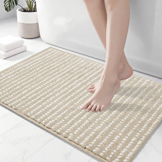 Bathroom Rugs 24'' x 17'', Extra Soft & Super Absorbent Bath Rugs Mat Non Slip Machine Washable, Quick Dry Bath Mats, Shaggy Microfiber Chenille Bath Rug for Bathroom Floor, Tub and Shower, Beige