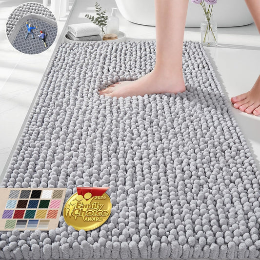 Ophanie Grey Bathroom Rugs 30x20, Soft Chenille Bath Mat, Non Slip Absorbent Quick Dry Light Gray Mats, Machine Washable Thick Small Area Rug Sets,Grip Bathmat for Shower,Toilet,Sink and Indoor Floor