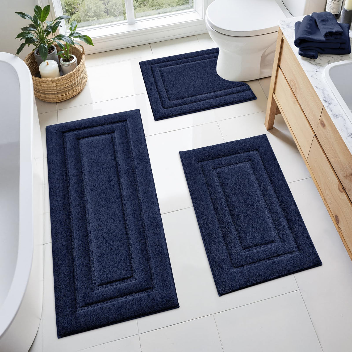 HOMEIDEAS Grey Bathroom Rugs Set of 3, Non Slip Bath Mats