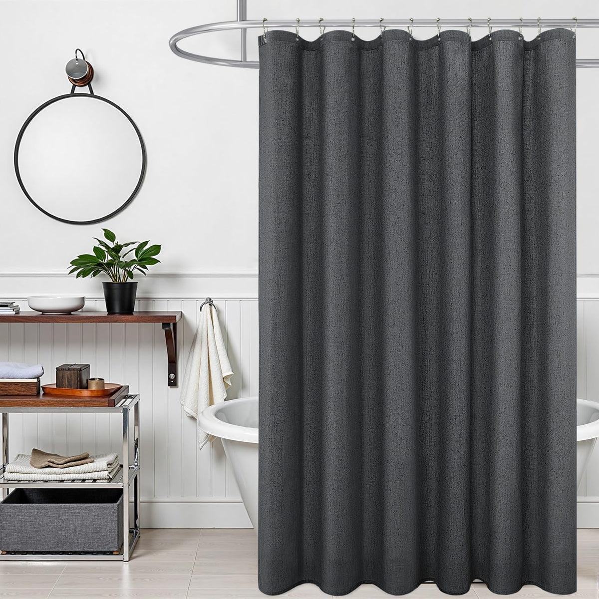 KOUFALL 84 Inch Shower Curtain,Boho White Farmhouse Linen Fabric Cloth Waterproof Washable Shabby Chic Extra Long Shower Curtain 84 Length for Bathroom,72 x 84 72x84