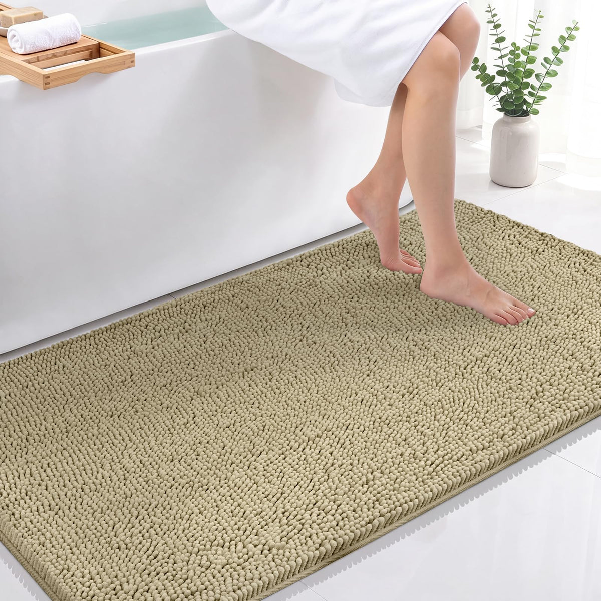 Bcoimo Small Bath Rug Mat,24x17 Extra Soft Chenille Lavender Bathroom Mats