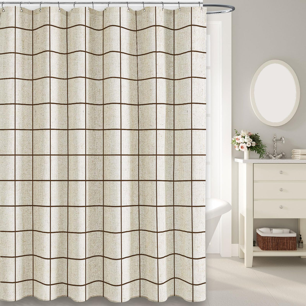 WOUVMA Brown Striped Shower Curtain Neutral