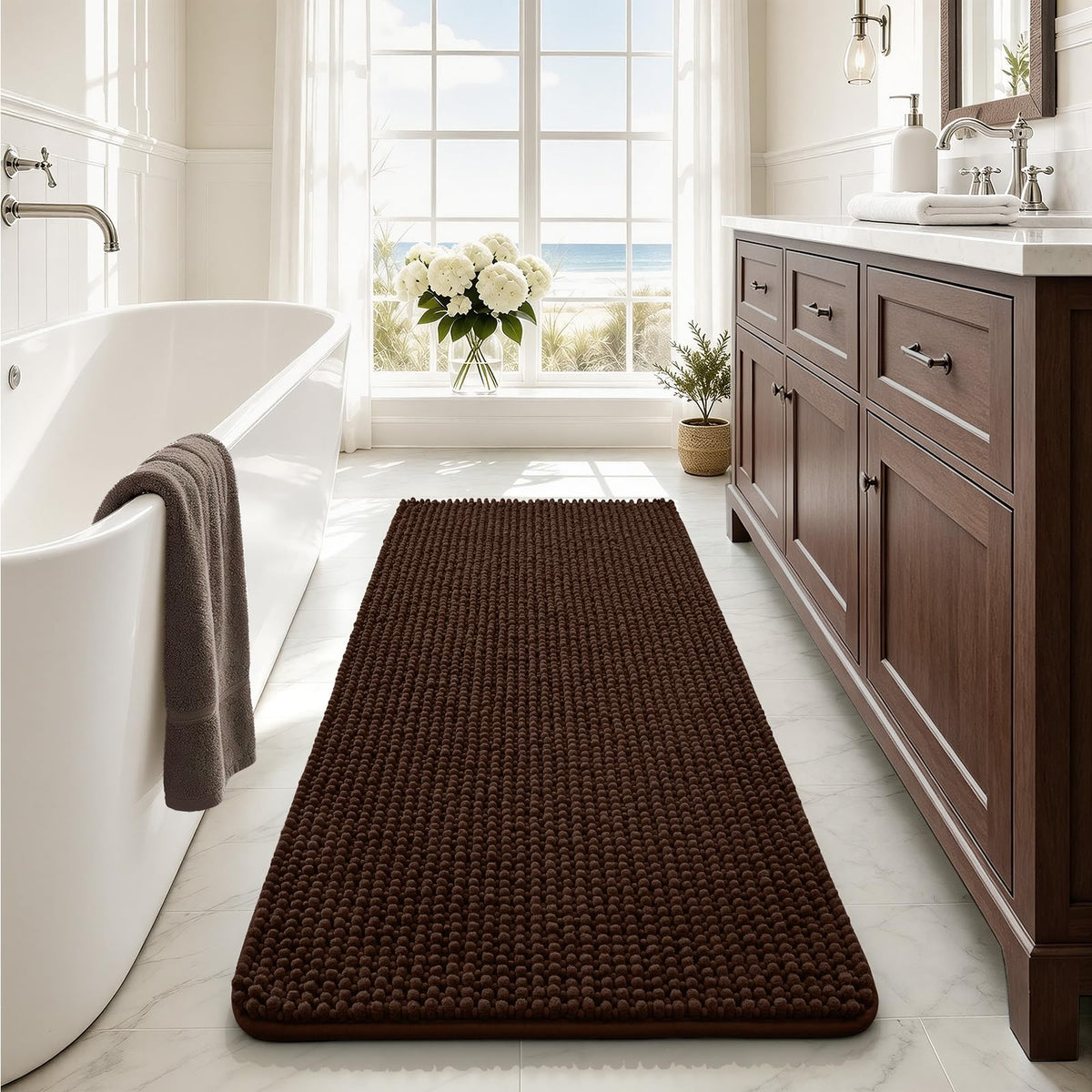 Ophanie Grey Bathroom Rugs 30x20, Soft Chenille Bath Mat, Non Slip Absorbent Quick Dry Light Gray Mats, Machine Washable Thick Small Area Rug Sets,Grip Bathmat for Shower,Toilet,Sink and Indoor Floor