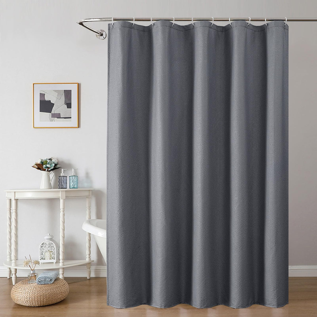 OWENIE Cream Shower Curtain or Bathroom 72x72 Inch, 3D Embossed Textured Waffle Fabric Shower Curtains, Soft Hotel Farmhouse Style, Water Repellent, Machine Washable, Cream, 72" W x 72" L