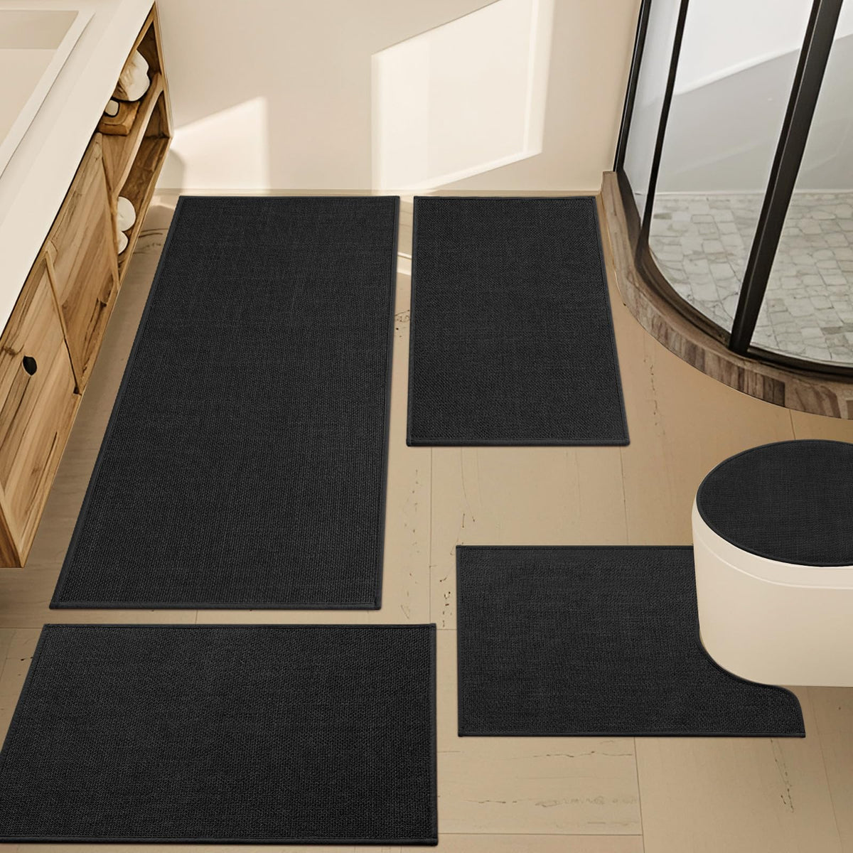 YIHOUSE Bathroom Rugs Thin Bath Mat Sets 2 Pieces Quick Dry,Beige