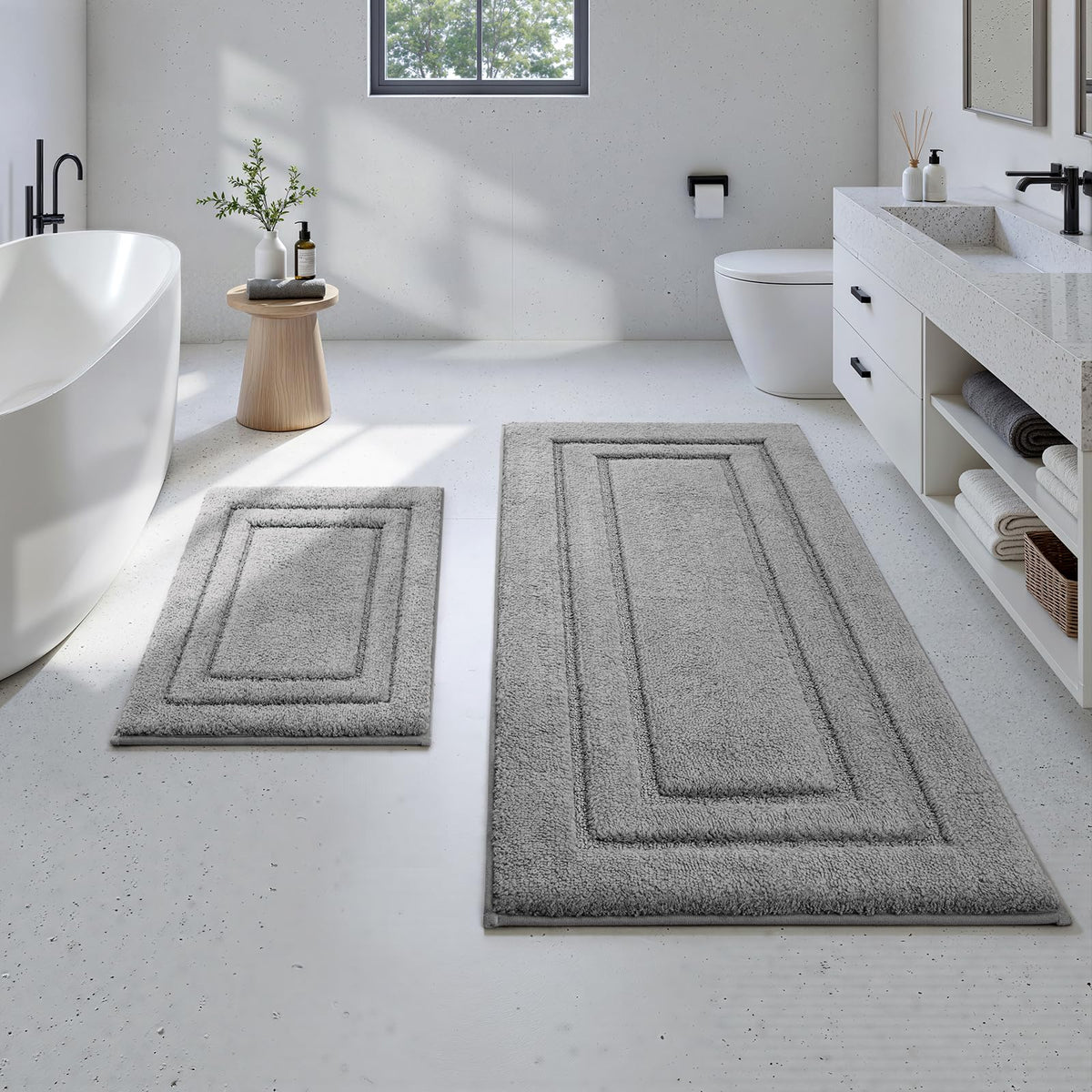 HOMEIDEAS Fall Bathroom Rugs Sets, 2 Piece Soft Bath Mat Burnt Orange