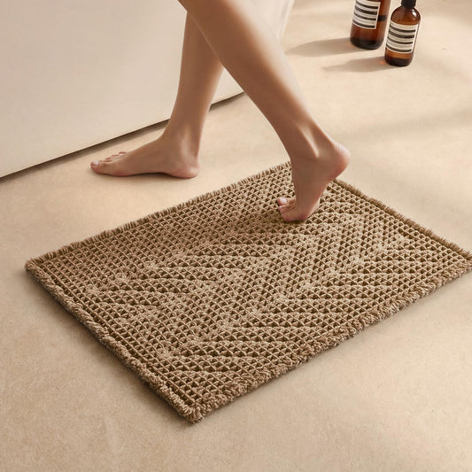 Sunfly Boho Bathroom Rug, Herringbone Waffle Bath Mat Non-Slip Washable Super Absorbent Quick Dry, Small Farmhouse Bath Mat for Bathroom Floor Decor 16"*24" Khaki