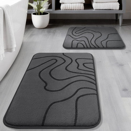 YIHOUSE Memory Foam Bathroom Rugs Sets 2 Piece, 32"x20"+24"x17", Dark Grey