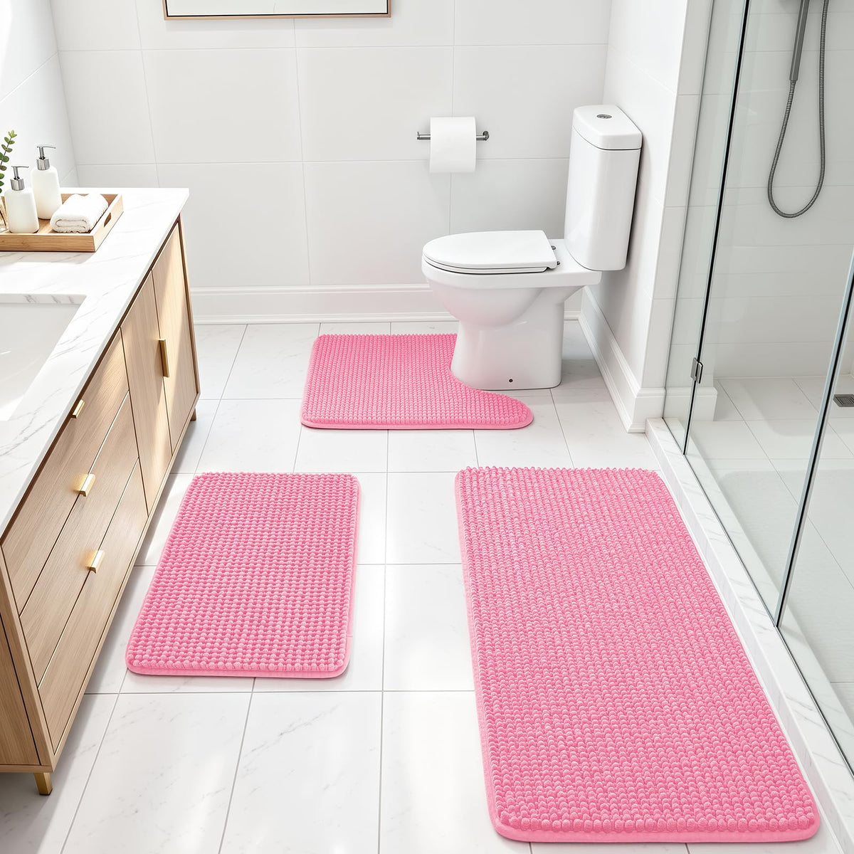 Ophanie Grey Bathroom Rugs 30x20, Soft Chenille Bath Mat, Non Slip Absorbent Quick Dry Light Gray Mats, Machine Washable Thick Small Area Rug Sets,Grip Bathmat for Shower,Toilet,Sink and Indoor Floor