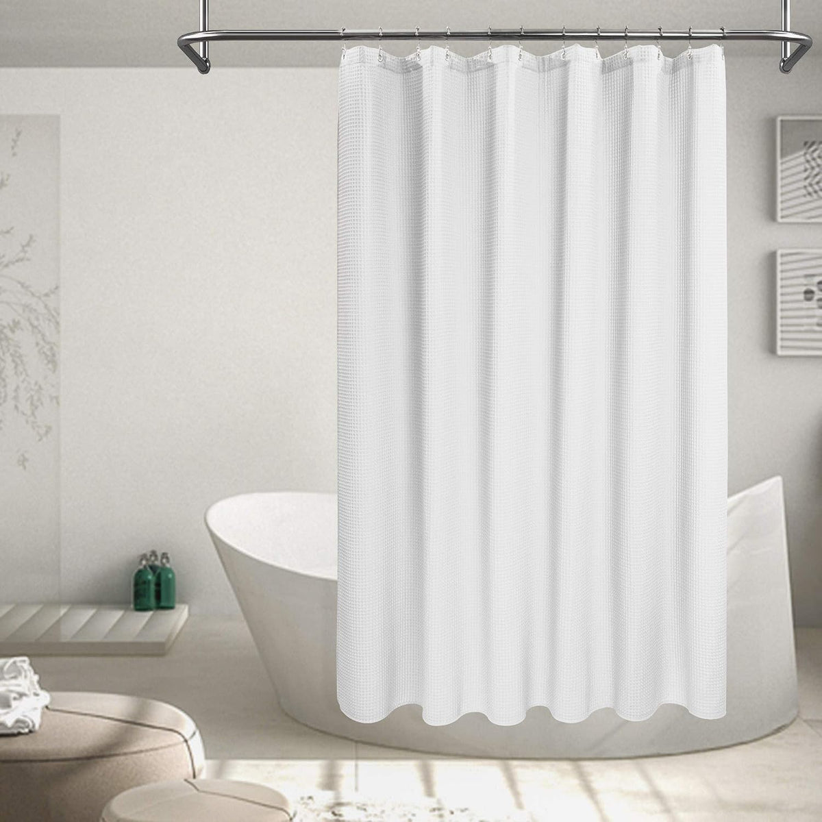 Barossa Design Waffle Weave Shower Curtain Fabric White, 72x72