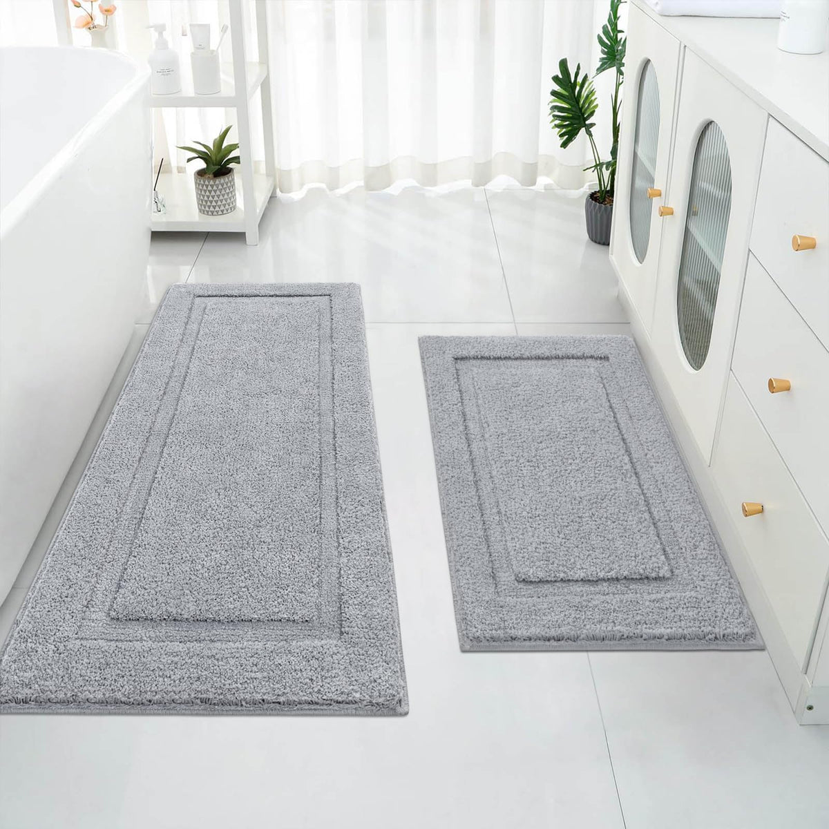 SHACOS Soft Microfiber Bathroom Rugs Set of 2 Pieces, White