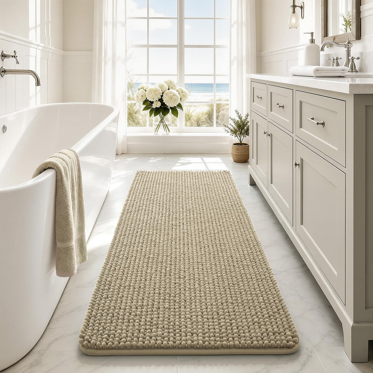 Ophanie Grey Bathroom Rugs 30x20, Soft Chenille Bath Mat, Non Slip Absorbent Quick Dry Light Gray Mats, Machine Washable Thick Small Area Rug Sets,Grip Bathmat for Shower,Toilet,Sink and Indoor Floor