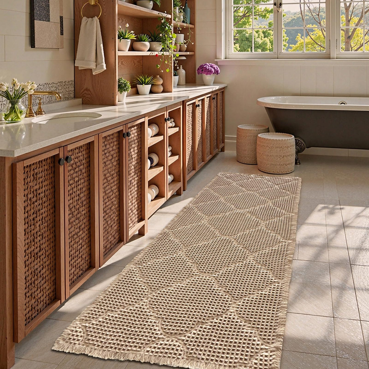 ZALL Waffle Bath Mat,Dark Green Super Absorbent Non Slip Bathroom Rug,17x24inch,Machine Washable Ultra Soft Floor Mats