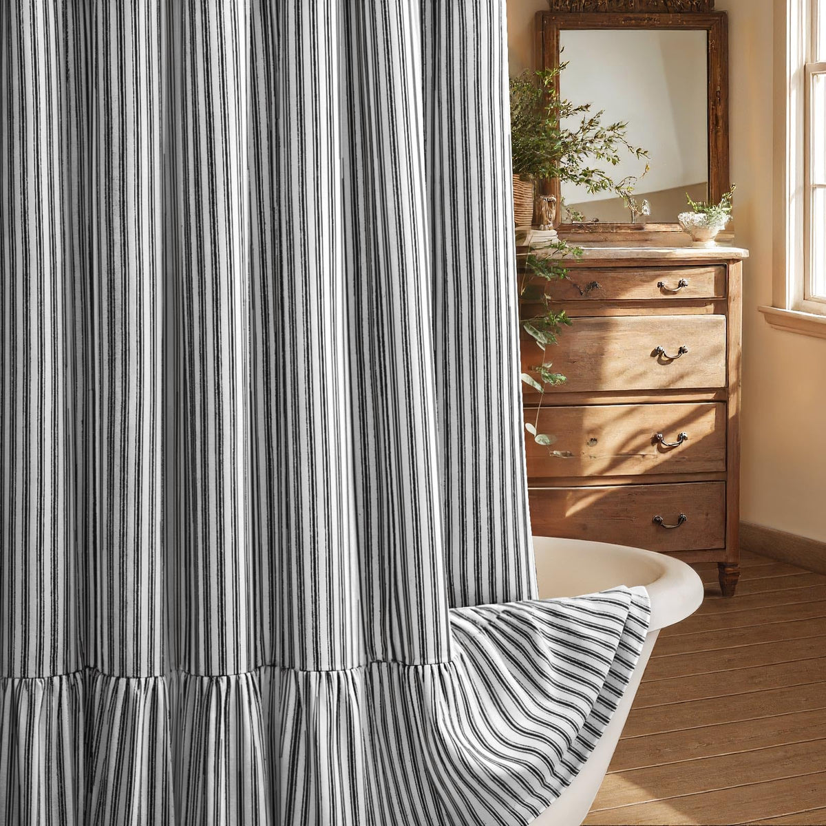 Farmhouse Shower Curtain Ruffle Linen Beige 72" W x 72" L