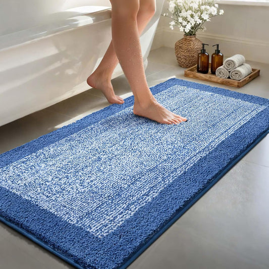 48x24 Long Bathroom Rugs Non Slip Washable, Soft Absorbent Bath Mat Blue