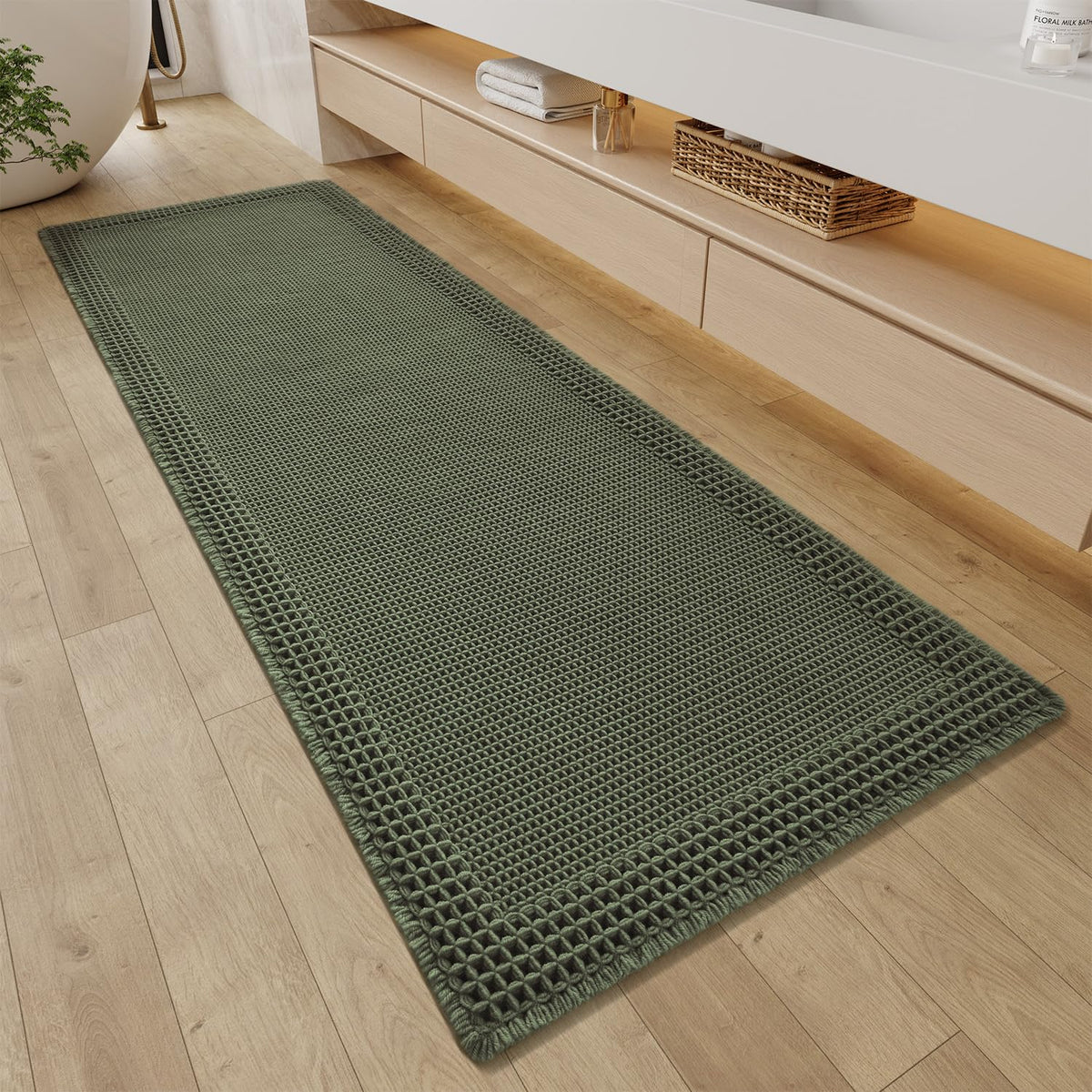 RESARE Waffle Bath Mat for Bathroom, Non Slip Bathroom Rugs 17"x24" Green
