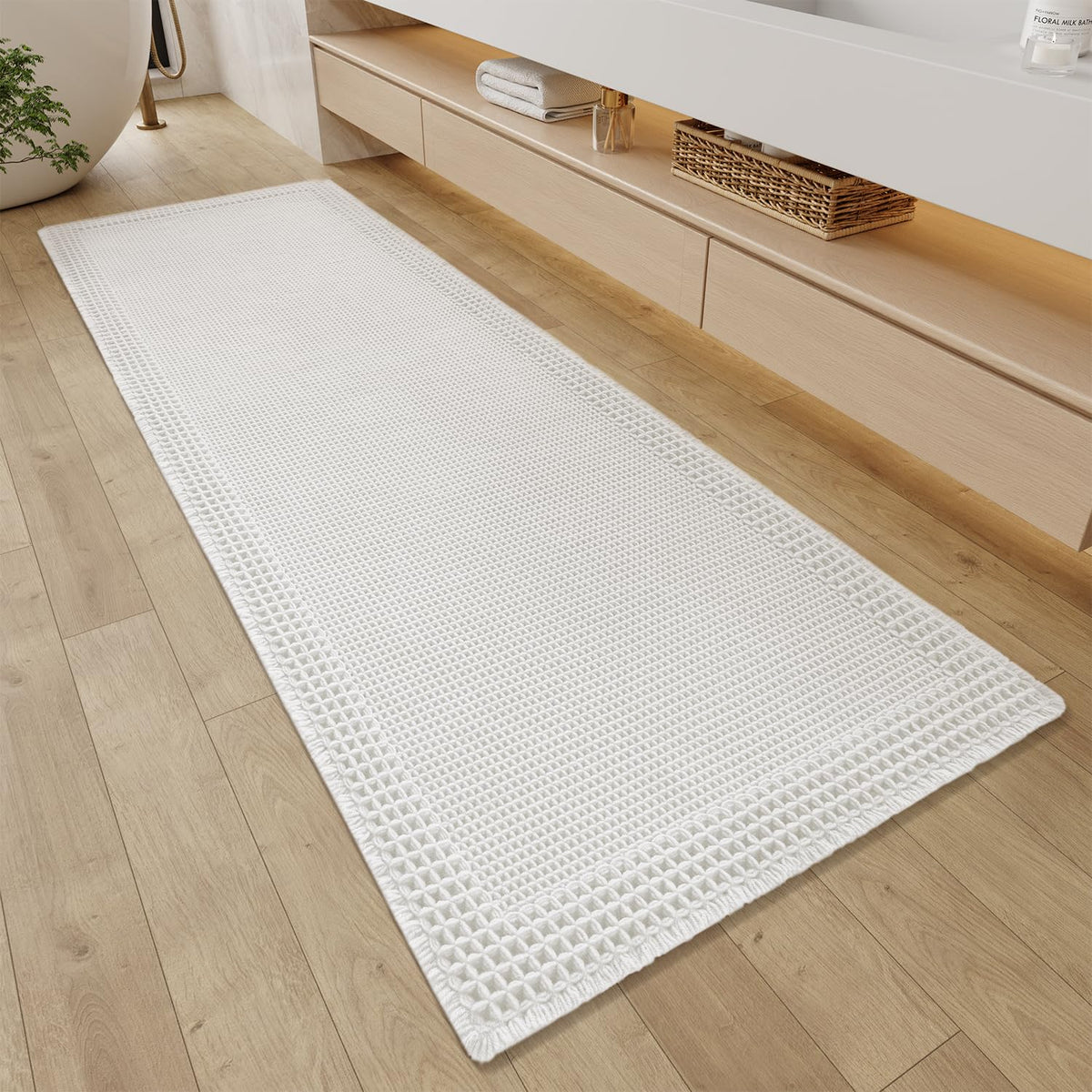 RESARE Waffle Bath Mat for Bathroom, Non Slip Bathroom Rugs 17"x24" Green