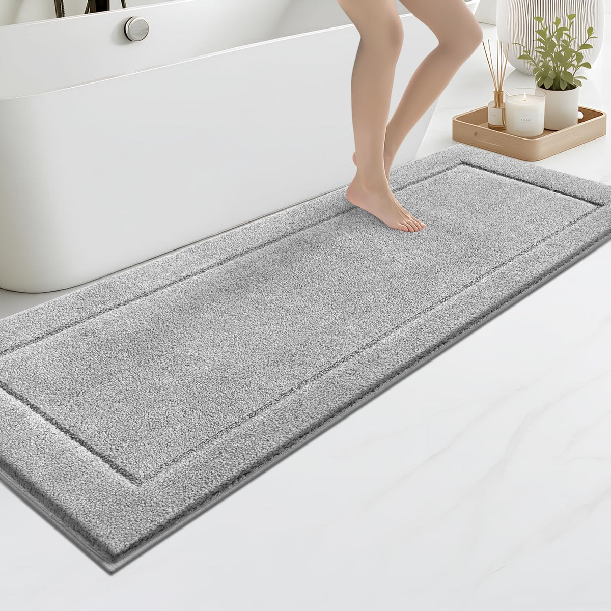 anllugs Bathroom Rugs, Non-Slip Bath Rugs, 24" x 60", Grey