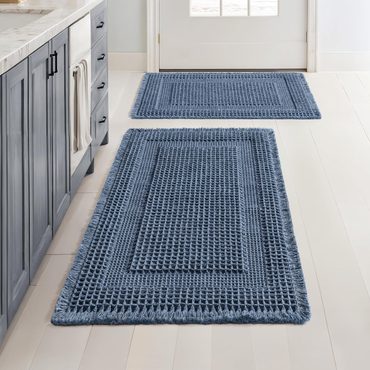MIULEE Set of 2 Waffle Bathroom Rugs Brown&Cream Boho Bath Mat 17x24+18x30
