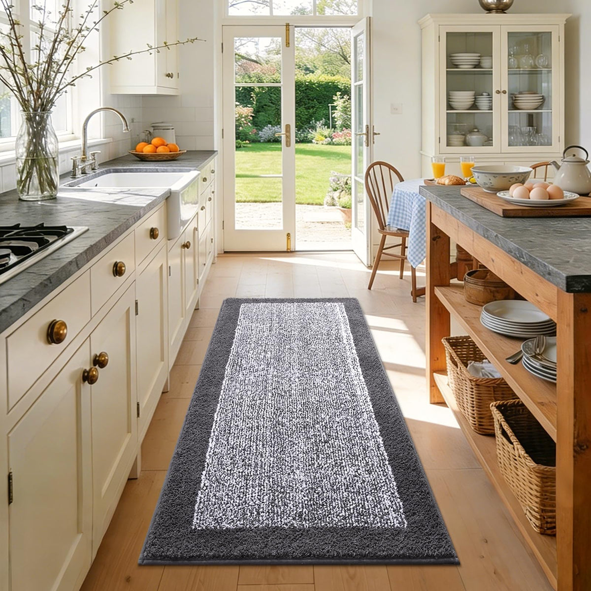 48x24 Long Bathroom Rugs Non Slip Washable, Soft Absorbent Bath Mat Blue