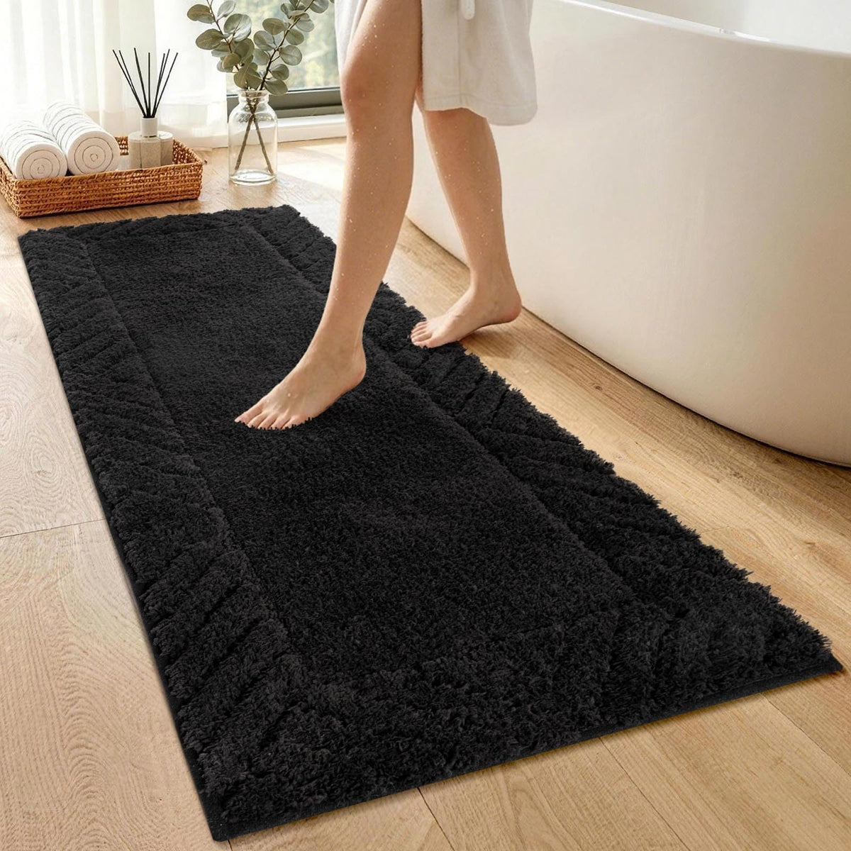 48x17 Long Bathroom Runner Rugs Beige, Non Slip Washable Bath Rugs